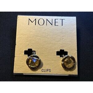 Monet Yellow Faceted Floral Stone Clip On Earrings